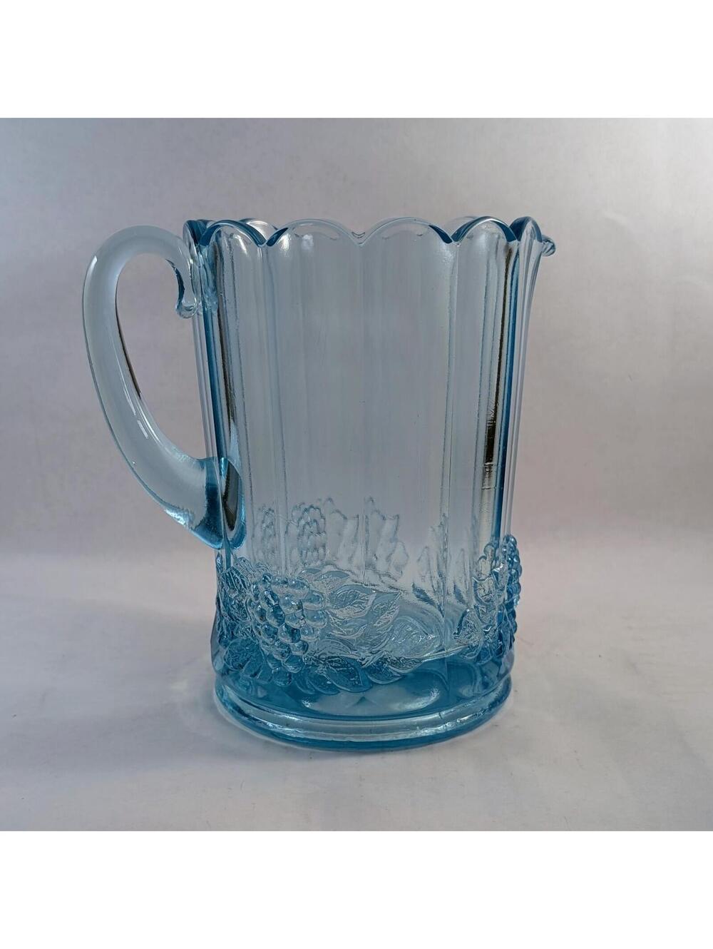 Westmoreland Mould, Plum Glass Co. Paneled Grape Electric Blue Pitcher - glows!
